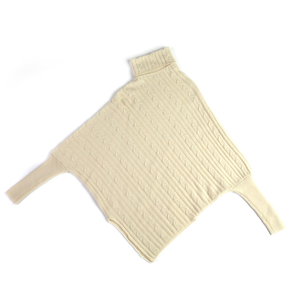 100% Cashmere Poncho Thick Cable Knit Turtleneck Open Side Sweater
