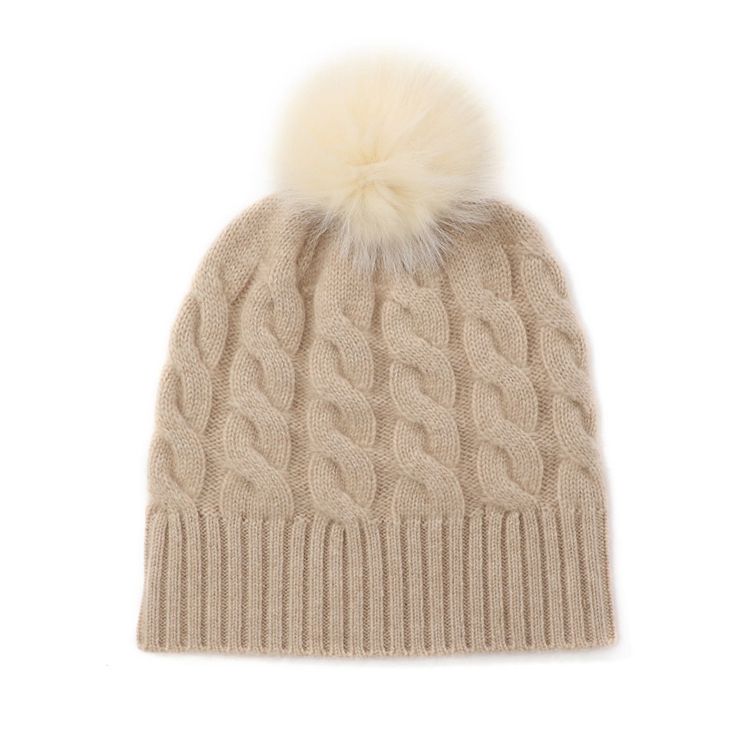 Ladies Cable Knitted Cashmere Beanie