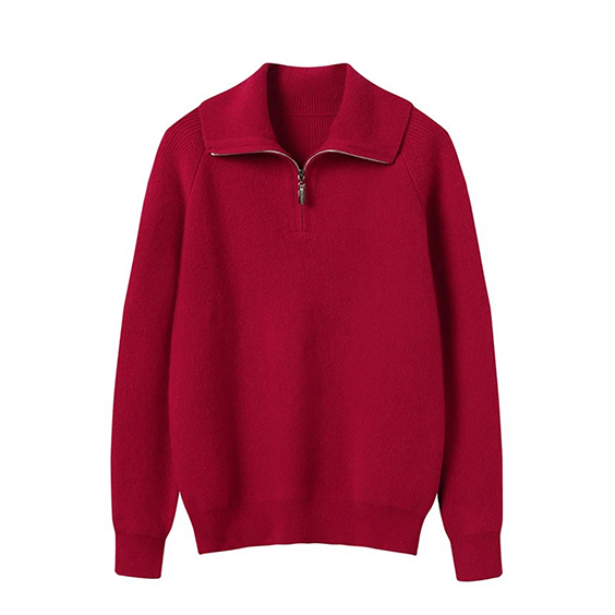 High Neck Zip-Up Cashmere Pullover 