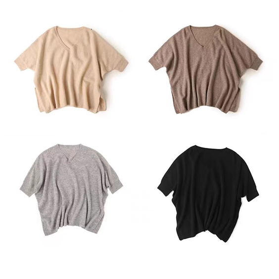 Women V Neck Cashmere Short sleeve sweaters