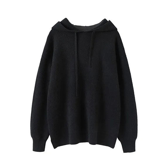 Thick plain cashmere hoodie sweater