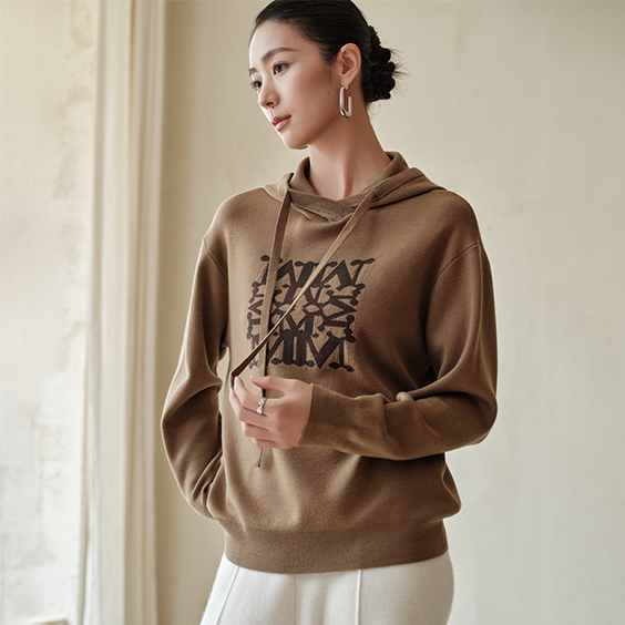 Custom Logo Embroidered Knit Wool Hoodie Sweatshirt New for Women
