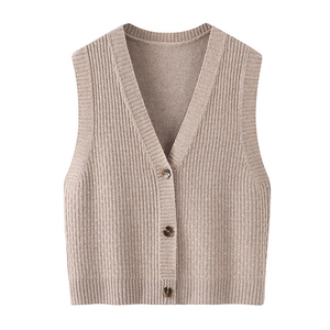 Womens Mongolian Cashmere V-Neck Cardigan Fisherman Sweater Vest
