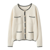 Women's Contrast Trim Front Pocket Cashmere Cardigan Sweaters With Buttons