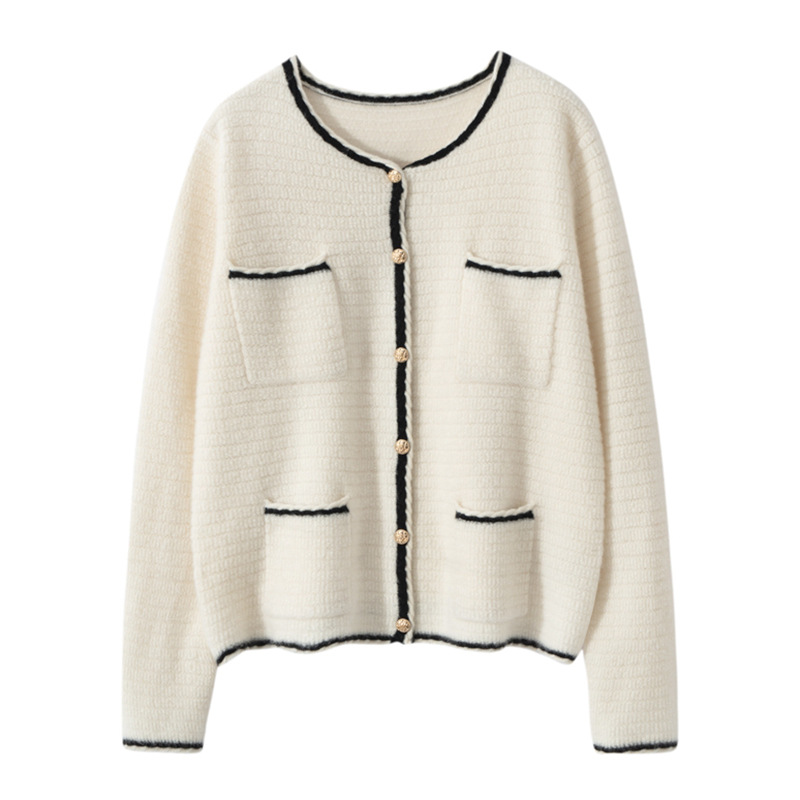 Tương phản phụ nữ trang trí túi cashmere áo len cashmere với nút
