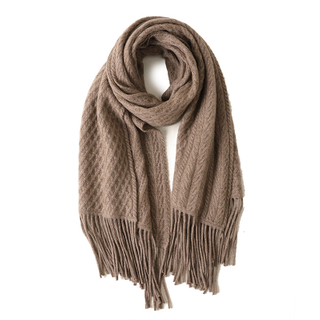 Women's Cable Knit Cashmere Scarf Shawl with Tassels