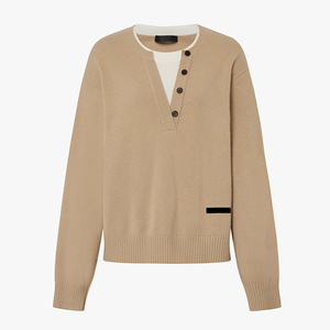 Cashmere Knit Henley Sweater for Women Soft Luxury V-Neck Pullover