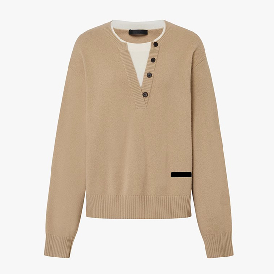 Cashmere Knit Henley Sweater for Women Soft Luxury V-Neck Pullover