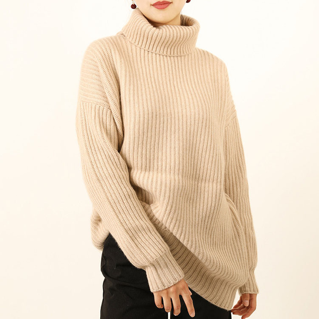 Rib Knitted Turtle Neck Cashmere Sweater