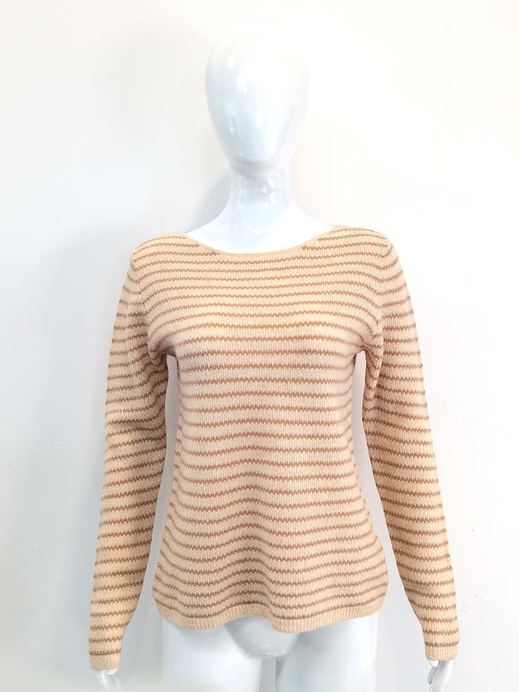 Versatile Women Crew Neck Striped Sweater 