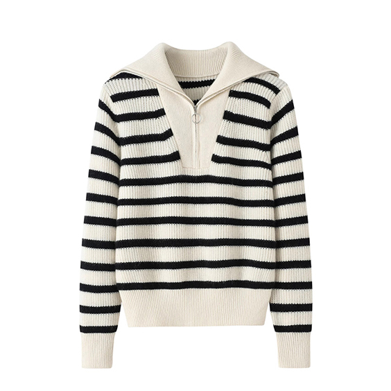 Striped Women Half Zip kint cashmere Sweater