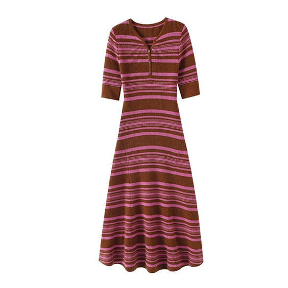 women's cashmere midi dress green stripe