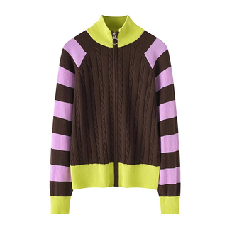 Women’s Colorblock Cashmere Zip Cardigan – Soft Knit Luxury Sweater