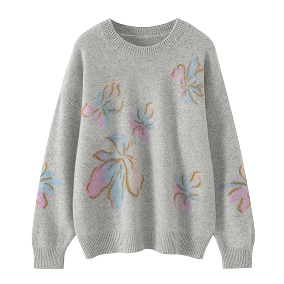 Imfield Womens Crew Boyun Baskısı 100 Moğol Kaşmir Sweater