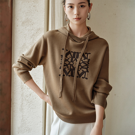 Custom Logo Embroidered Knit Wool Hoodie Sweatshirt New for Women