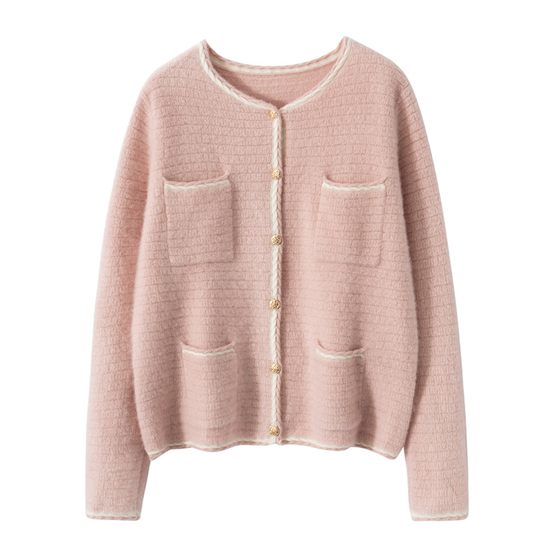 Tương phản phụ nữ trang trí túi cashmere áo len cashmere với nút