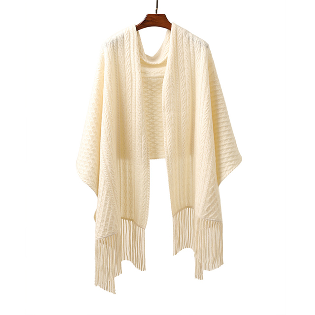 Women's Cable Knit Cashmere Scarf Shawl with Tassels