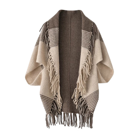 Oversized 100 % Cashmere poncho Cape with Fringe 