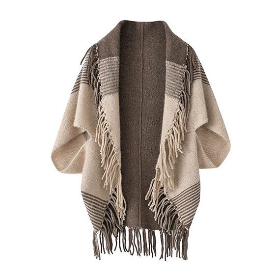 Oversized 100 % Cashmere poncho Cape with Fringe 