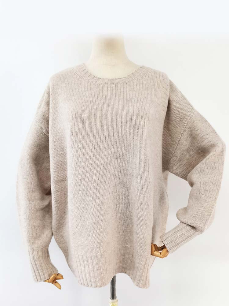 Simple Style Women Round Neck Merino Wool Sweater