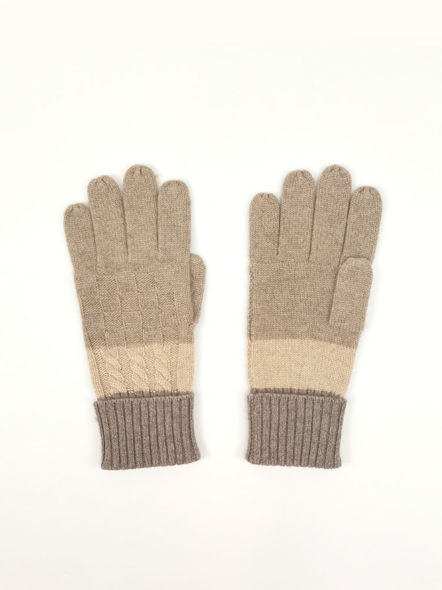 Color Block Men Cable Knit Cashmere Gloves