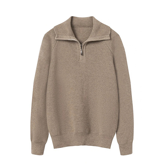 High Neck Zip-Up Cashmere Pullover 