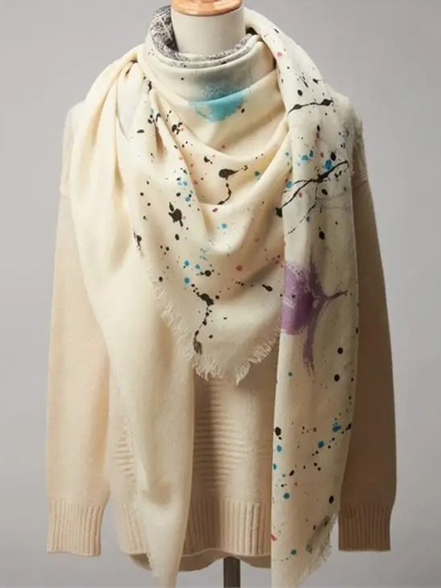  Women Oversize square Fashion Print Wool Scarf detail1