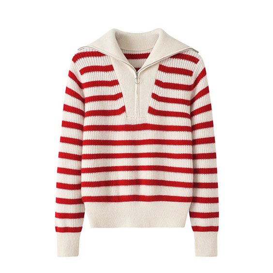 Striped Women Half Zip kint cashmere Sweater