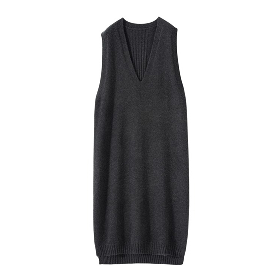 sleeveless v neck pure cashmere dress for women