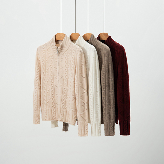 Imfield cashmere womens cable knit zip up cardigan sweater jacket