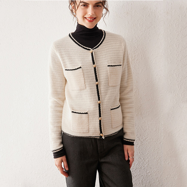 Tương phản phụ nữ trang trí túi cashmere áo len cashmere với nút