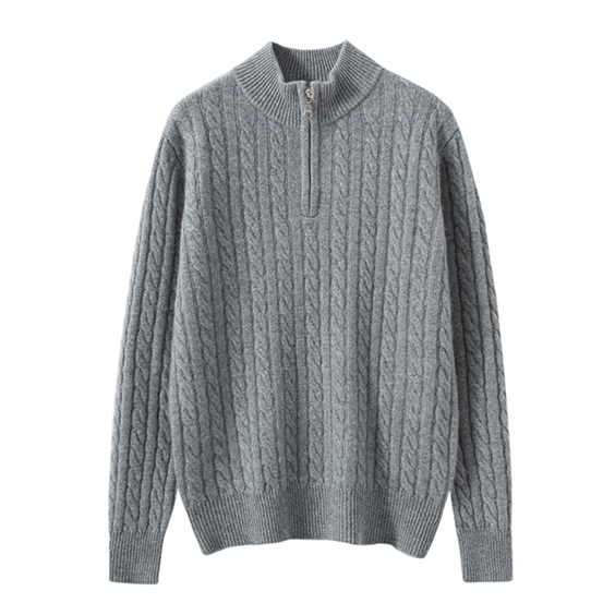 Cable-Knit Quarter Zip Long Sleeve Cashmere Sweater Women