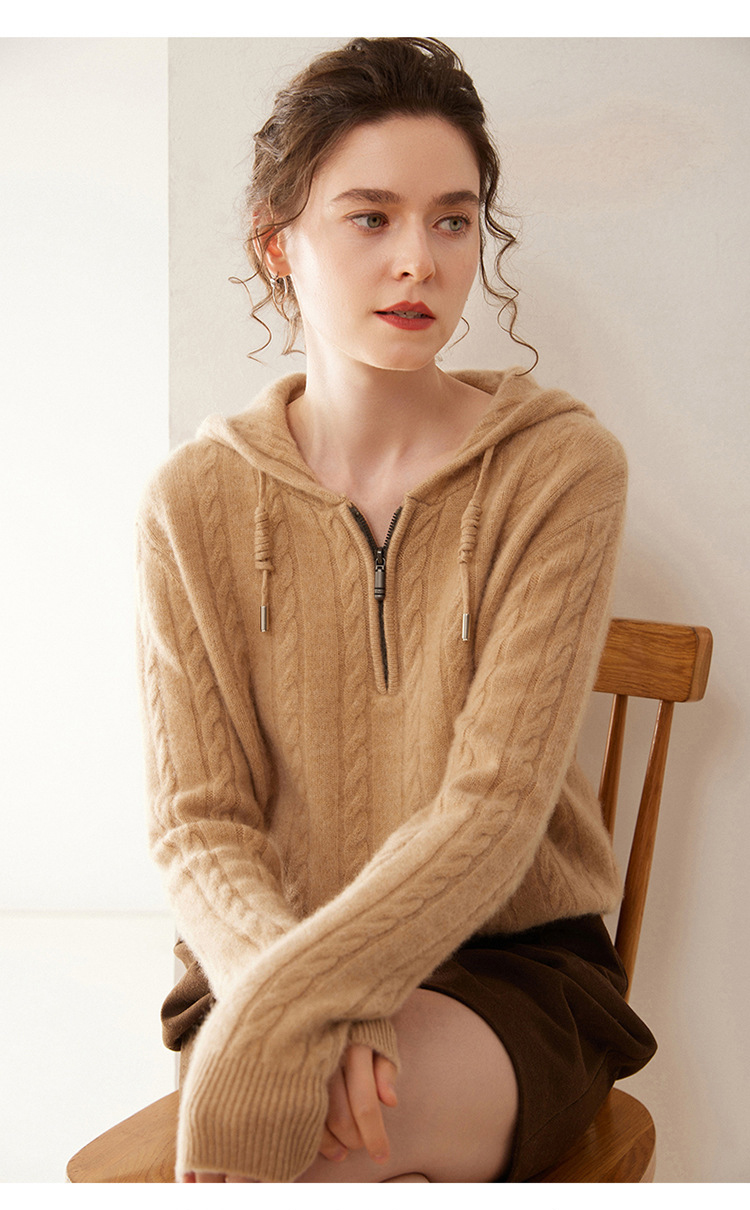 Parhaat naiset IMfield Cashmere Blend -pusero hupparaa kaapeli neulonta 