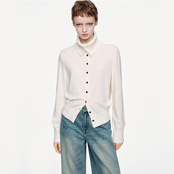 Women’s wool and cashmere blend cardigan with sailor collar