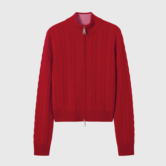 Soft premium cashmere fabric women's cable knit cardigan