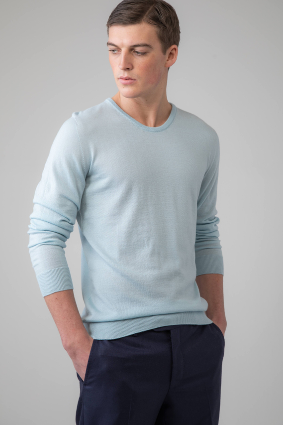 Men Silk and Cashmere Round Neck Sweater 