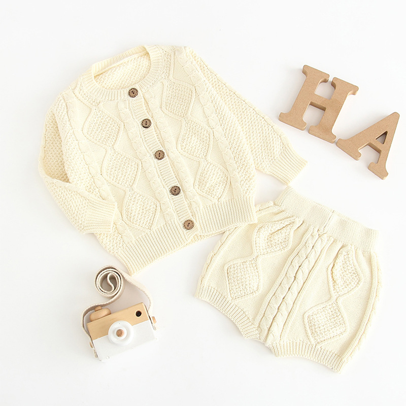 ODM Customised Spring 2 Piece Baby Clothes Set Plain Knitted Single Breasted Baby Shorts And Top Sets