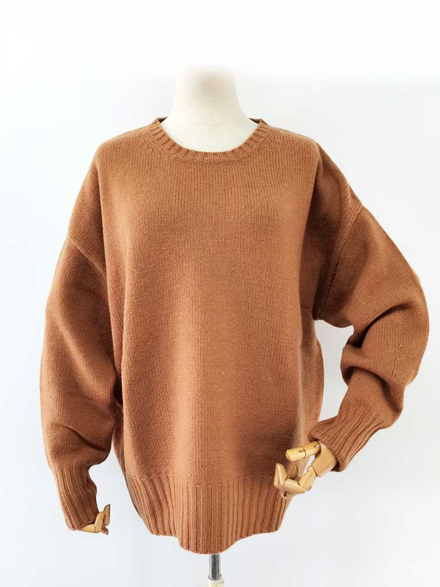 Simple Style Women Round Neck Merino Wool Sweater