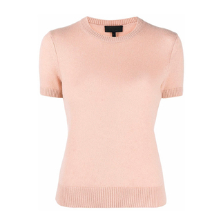 Women round collar knitted cashmere short sleeved pullover sweater