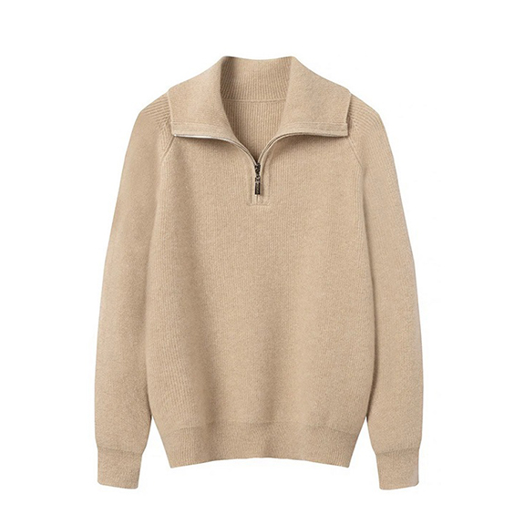 High Neck Zip-Up Cashmere Pullover 