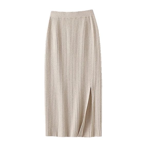 Good quality ribbed knit cashmere skirt white