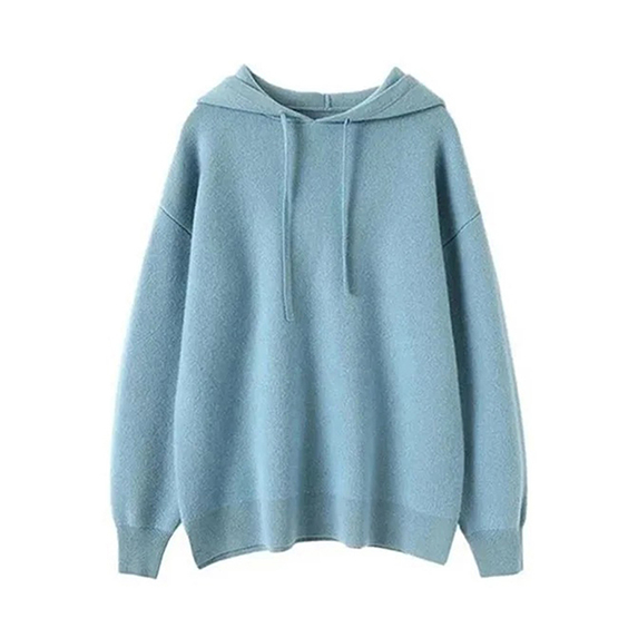 Thick plain cashmere hoodie sweater