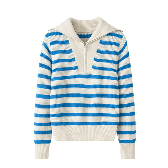 Striped Women Half Zip kint cashmere Sweater