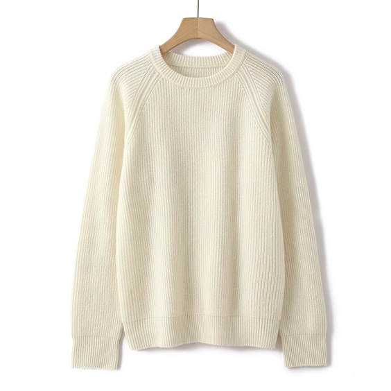 Rib Knitted Crew Neck Cashmere Sweater