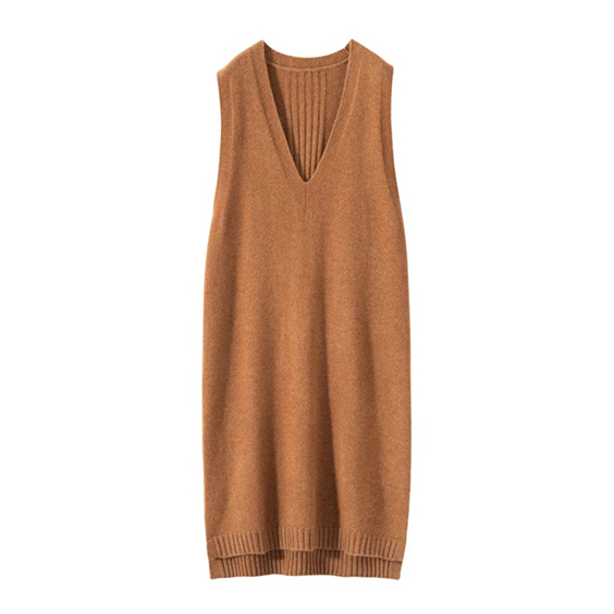 sleeveless v neck pure cashmere dress for women