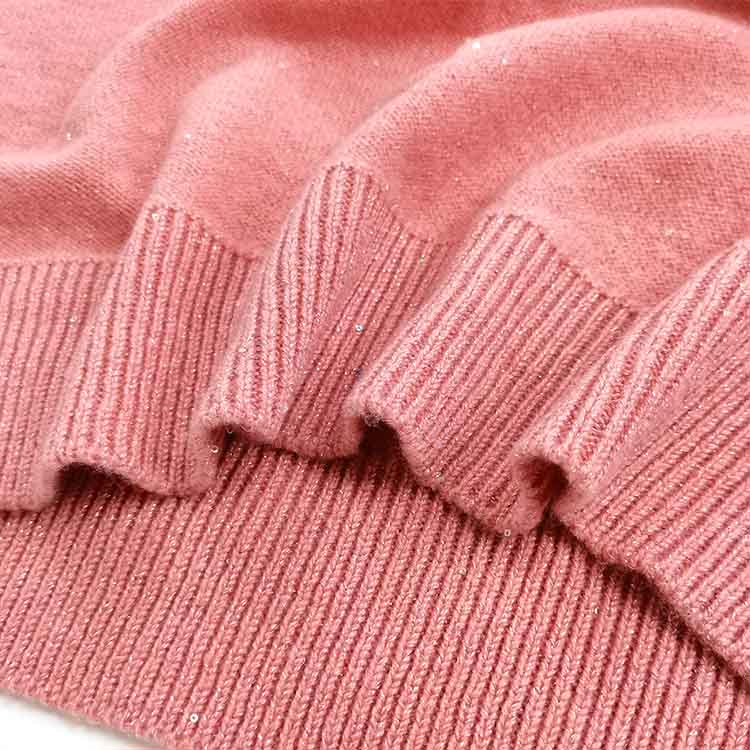 Women Peach Pink Round Neck Sequin Short Sleeve 2