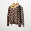 Women's crew neck checkered knit pullover sweater
