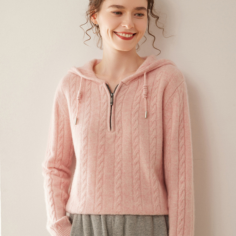 Parhaat naiset IMfield Cashmere Blend -pusero hupparaa kaapeli neulonta 