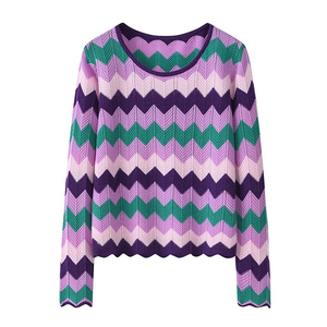 Women’s Striped Cashmere Sweater – Multicolor Crew Neck Jumper Pullover