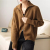 Women's Merino Wool Cardigan Zip Up Lightweight Knit Stand Collar Sweater for Fall Winter